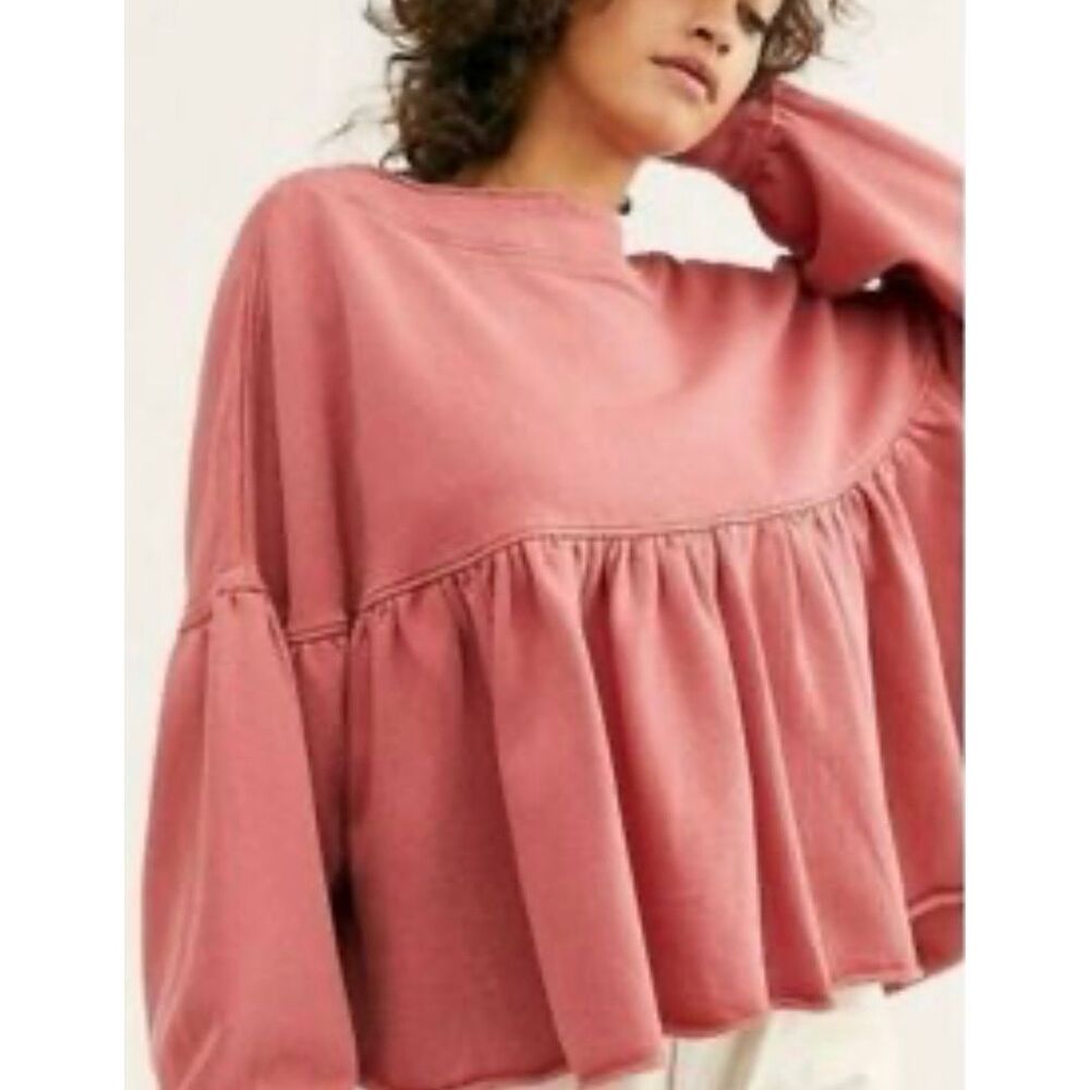 Free People Pink Ruffle Sweatshirt
